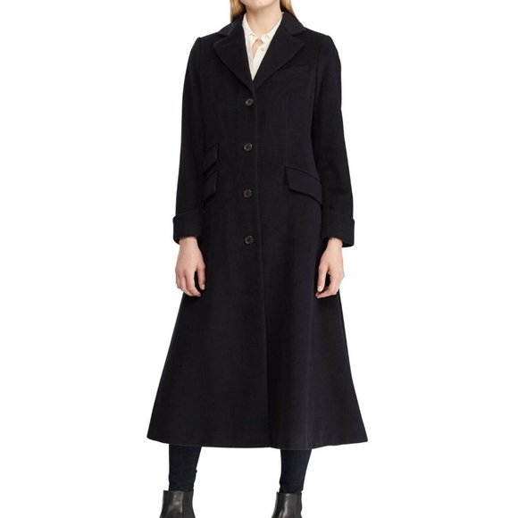 $450 LAUREN RALPH LAUREN Wool Blend Reefer LONG MAXI Coat REGAL NAVY - Picture 1 of 7